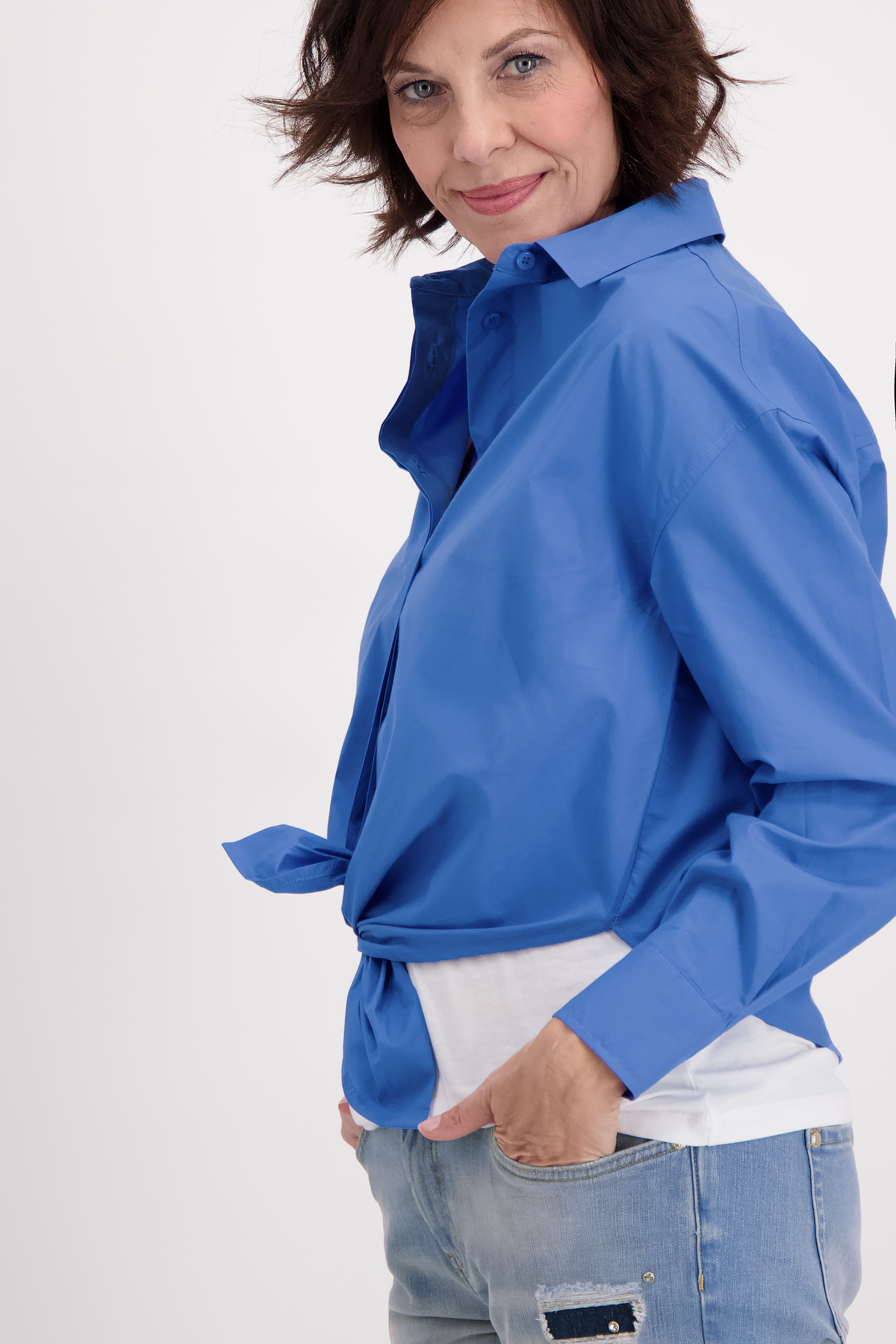 Knoten Baumwoll-Bluse mode mit | Monari Langarm weber zum