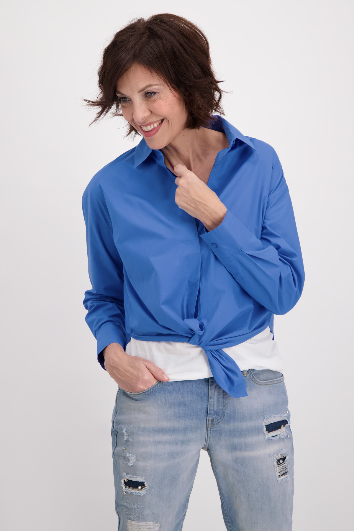 Monari Baumwoll-Bluse zum Knoten mit Langarm | mode weber | Blusenshirts